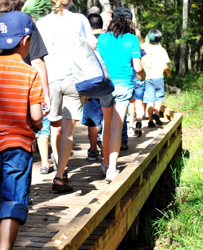 Students walking along a path